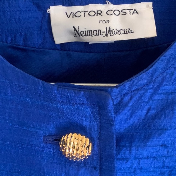 VICTOR COSTA LADIES ROYAL BLUE SILK SUIT JACKET & SKIRT 12 - Picture 2 of 10
